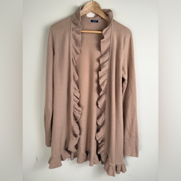 Magaschoni Womens Cashmere Open Front Ruffle Trim Cardigan Tan Size-SEE MEAS. - Picture 1 of 9